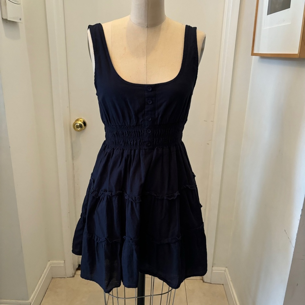 Urban Outfitters "Hailey Tiered Ruffle Mini Dress" in Navy Blue